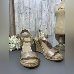 Marc Fisher Rose Gold Leather Scalloped Wedges